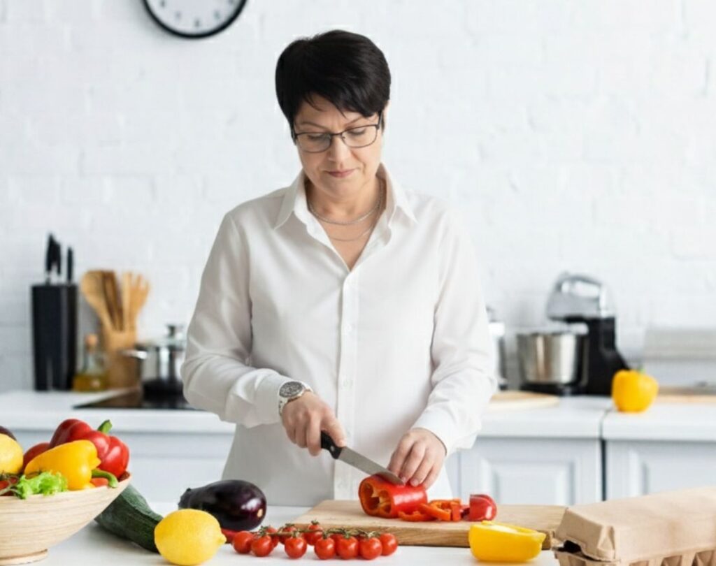 Klára Heřmánková, upravený obrázek AI, žena vaří v kuchyni